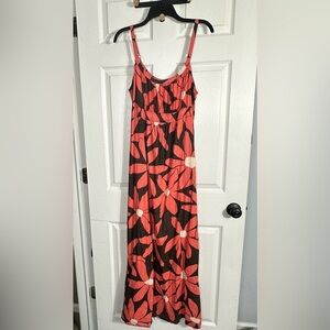 Boden watermelon and brown floral maxi dress, sz. 10R, 100% cotton, summer